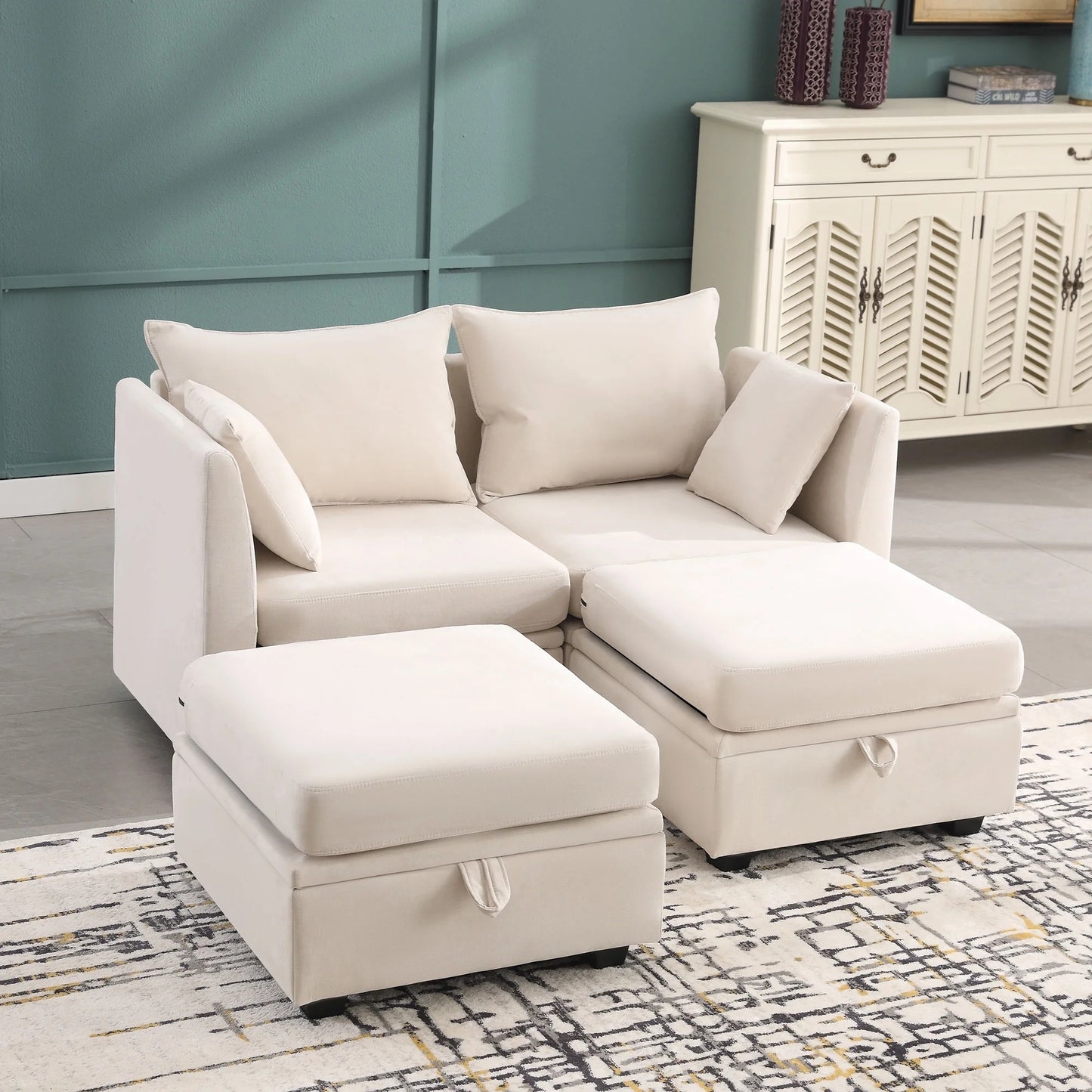 Modular Couches and Sofas Sectional with Storage Sectional Sofa U Shaped Sectional Couch with Reversible Chaises, Beige