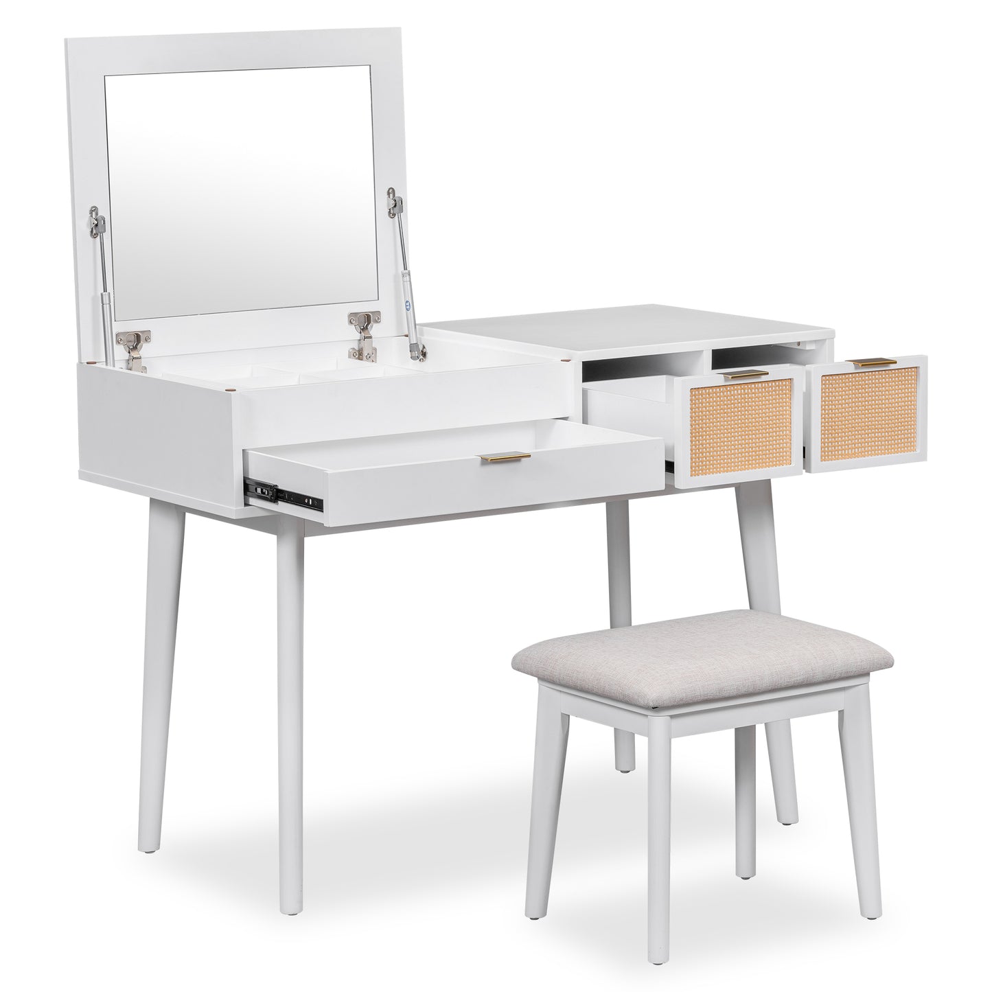Hearth & Haven Woods Makeup Vanity Set with Flip Top Mirror and Stool, White