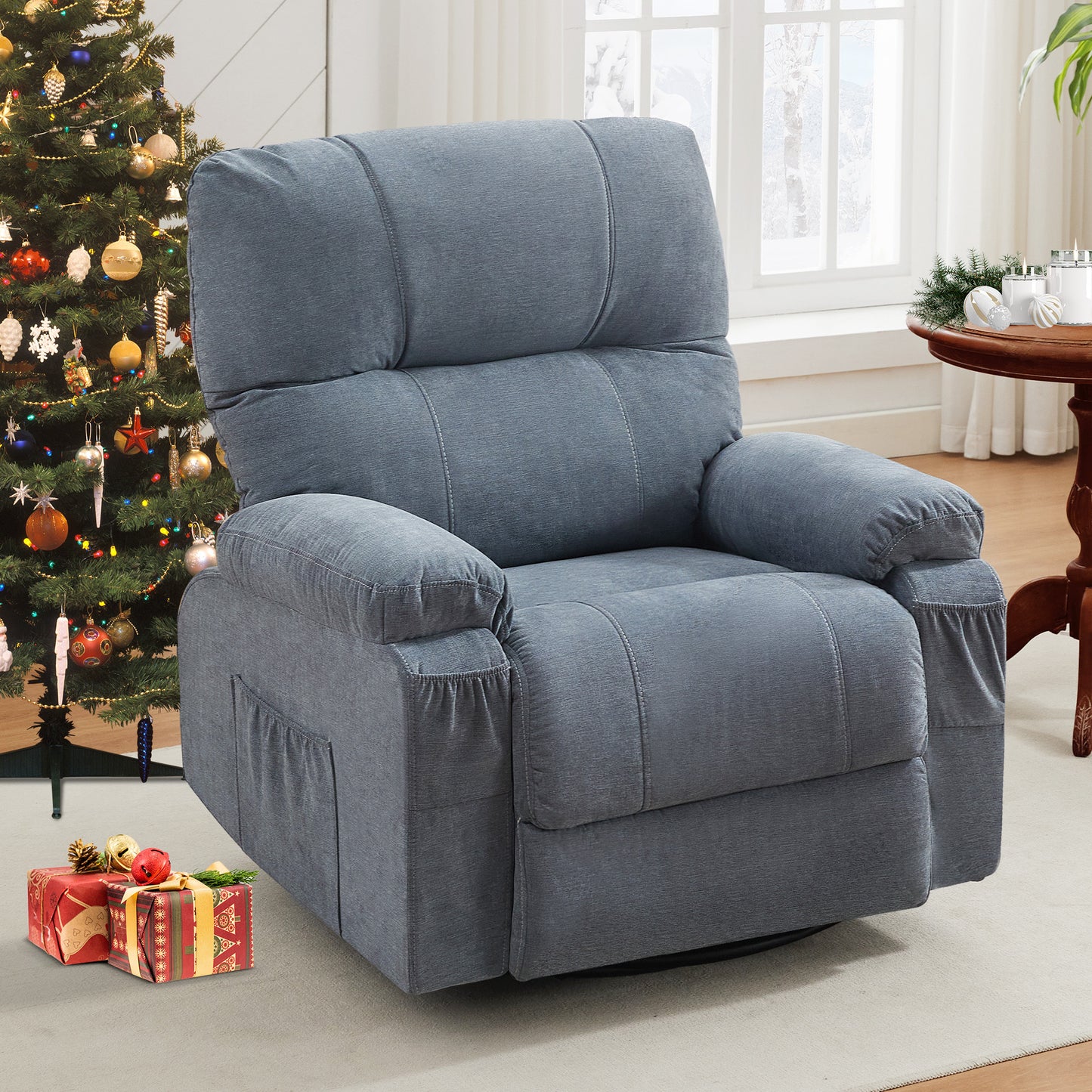 Recliner chair,360 degree rotating swing single sofa chair, equipped with soft cushion and backrest, comfortable armchair, suitable for living room lounge chair,BLUE