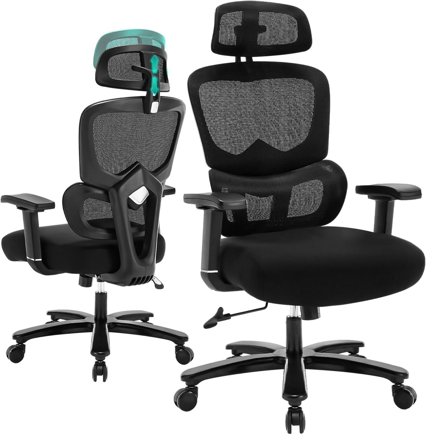 Big and Tall Office Chair 500LBS Ergonomic Office Chair for Heavy People with Heavy Duty Metal Base, Dynamic Lumbar Support, Adjustable Armrest and Headrest Mesh Chair