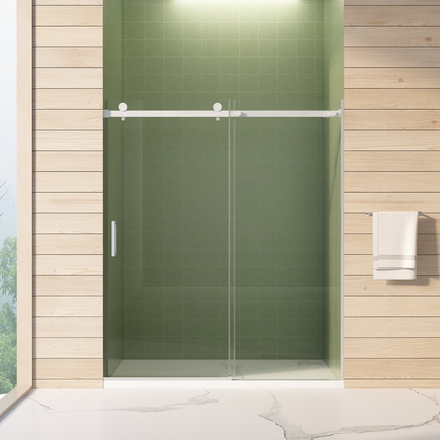 56'-60'W x 70'H Frameless Shower Door, Sliding Shower Door, with Premium 5/16'(8mm) Thick Tempered Glass Shower Enclosure,Double Side Easy Clean Coat,Brushed Nickel Finished With Buffer