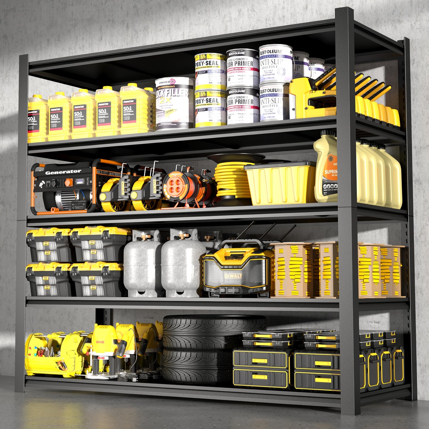 83.86 Inches Black Metal Shelves, with 5 Removable Dividers, Large Capacity, Strong Load Bearing, Suitable for Garage, Kitchen and Office(83.86*47.27*23.62)