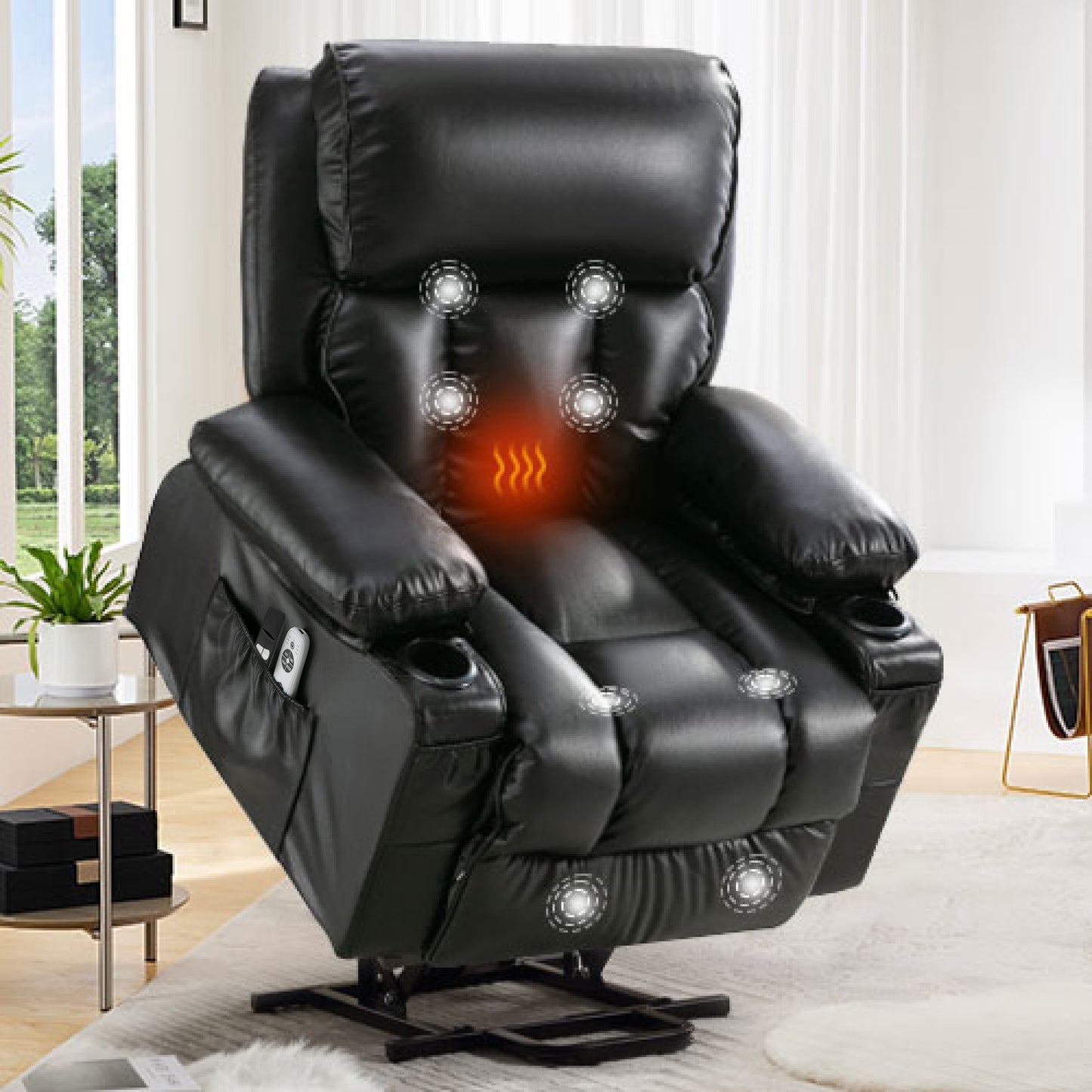 Power Electric massage lift lounge chair, suitable for the elderly, with heating and vibration functions,Fleece leather with USB, can be used for lying down. BLACK