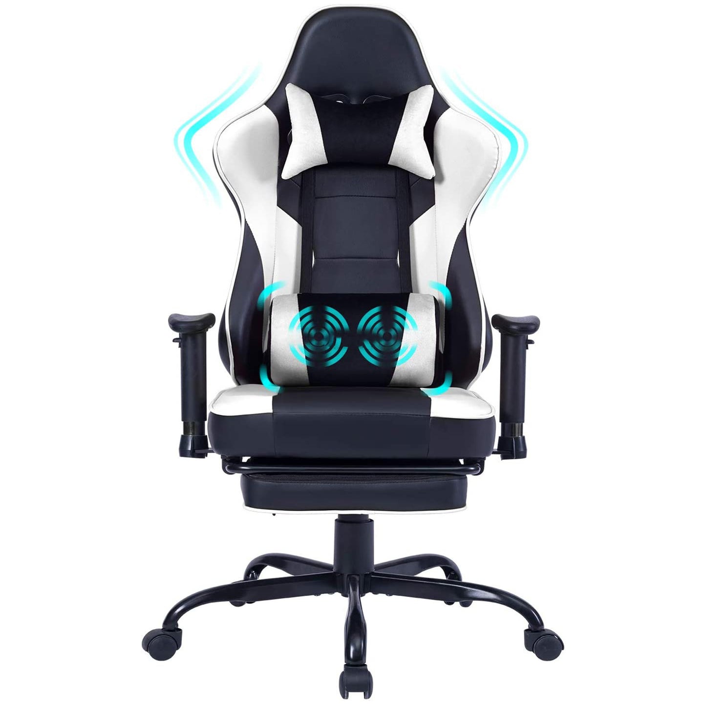 Game chair, ergonomically designed computer chair with headrest and 2D armrests, waist pillow electronic lounge chair with vibration massage function, competitive chair