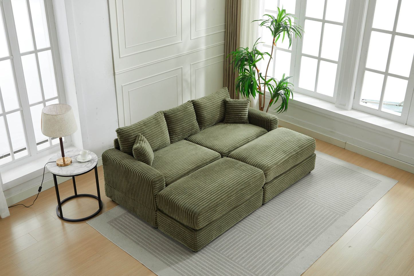 Modern Sectional Couch , 2 Pieces Corduroy Couch Cushion Covers , Soft Stretch Sofa Slipcovers with 2pcs Pillows