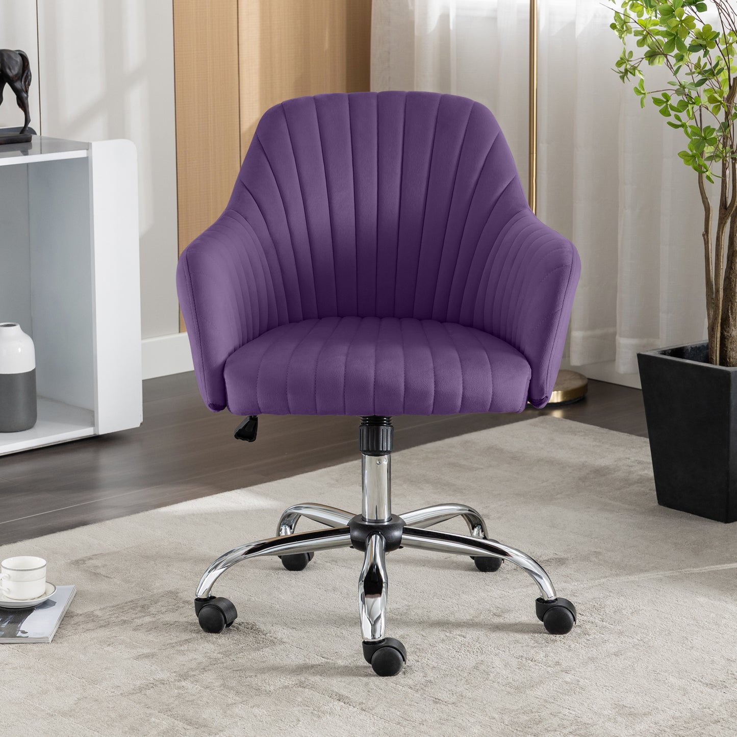 Accent chair Modern home office leisure chair with adjustable velvet height and adjustable casters (PURPIE)