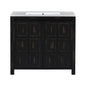 Retro Espresso Bathroom Vanity Organizer with Ceramic Sink, Handcrafted Solid Wood Storage Cabinet, 36-Inch
