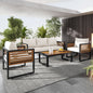 GO Large Size 4-pieces Outdoor Furniture sofa for 5 Person Conversation Set, Garden Sofa Set With Removable Cushion, Metal And Wood Frame Sofa set, Thick Cushions, Acacia Wood Tabletop, Beige