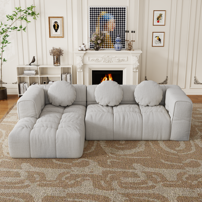Modern upholstered combination sofa set, fully compressed modular 103' L-shaped combination living room sofa set with 3 pillows, free combination sofa for living room and bedroom (left side recliner)