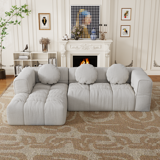 Modern upholstered combination sofa set, fully compressed modular 103' L-shaped combination living room sofa set with 3 pillows, free combination sofa for living room and bedroom (left side recliner)