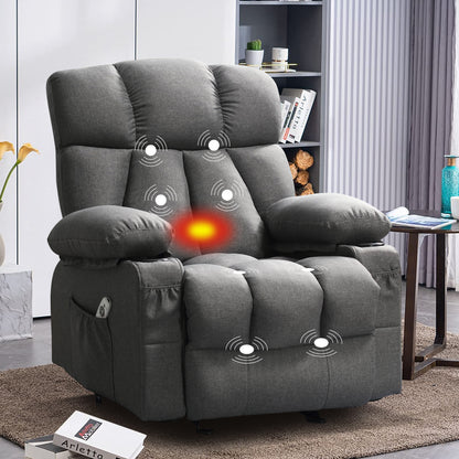 Recliner Chair ,with vibration massage and heating ergonomic living room adult lounge chair, with swing function and side pockets, 2 cup holders, USB charging port, gray