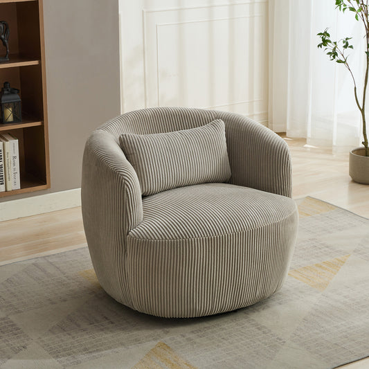 34.25 'Wide Upholstered Corduroy Metal Base 360° Swivel Barrel Soft Chair with Pillow, for Club, Living Room, Bedroom, Office as well as Reading Armchair, Light Gray.