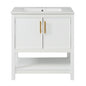 Elegant White 30-Inch Bathroom Vanity with Ceramic Sink and Ample Storage, Solid Wood and MDF