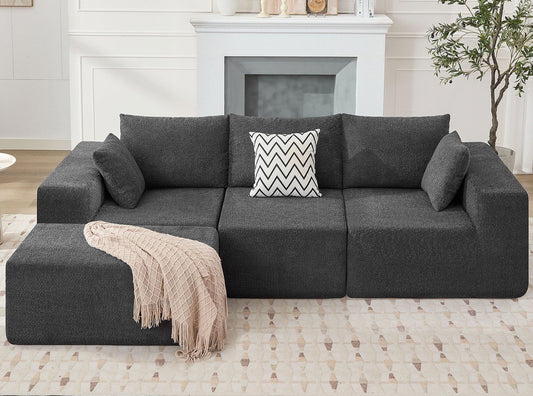 103' Modular Sectional Sofa, L Shaped Cloud Sectional Couch with Deep Seats, Modern Boneless Couch with Chaise, No Assembly Foam Couches, Upholstered Couches for Living Room & Bedroom & Game Room