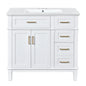 Modern White Bathroom Vanity with Ceramic Sink, Soft Close Doors, and Storage Drawers, 36-Inch