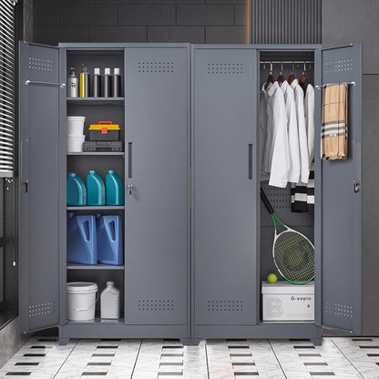 Metal Storage Cabinets, Cleaning Tool Cabinet with Locking Door, Tall Broom Tool Organizer and Storage, Large Storage Cabinet for Kitchen, Pantry, Office, Shop