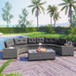 GO 8-pieces Outdoor Wicker Round Sofa Set, Half-Moon Sectional Sets All Weather, Curved Sofa Set With Rectangular Coffee Table, PE Rattan Water-resistant and UV Protected, Movable Cushion, Gray
