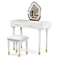 Modern Vanity Table Set with Mirror Touch Screen Lighted Mirror, Dressing Table and Cushioned Stool, White Rubber Wood MDF, 40'