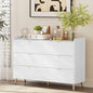 55' Long 6 Drawer Dresser with Marbling Worktop, Mordern Storage Cabinet with Metal Leg and Handle for Bedroom, White