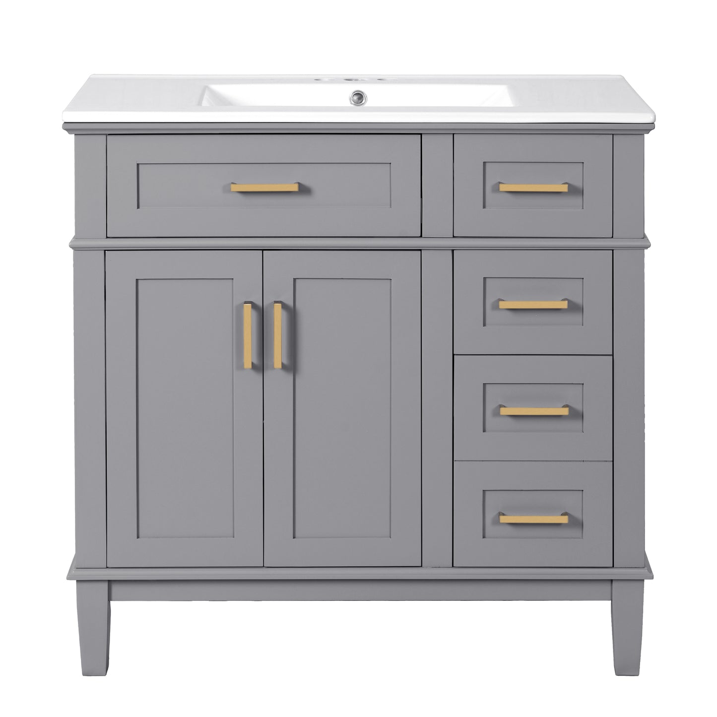 Gray Modern Bathroom Vanity with Ceramic Sink, Soft Close Doors, and Storage Drawers, 36'