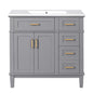 Gray Modern Bathroom Vanity with Ceramic Sink, Soft Close Doors, and Storage Drawers, 36'