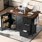K&K 54.5' Farmhouse Kitchen Island with Power Outlet, Kitchen Storage Island  with Internal Storage Rack, Drop Leaf, Spice Rack, Rolling Kitchen Cart on Wheels, for Home, Kitchen and Dining Room,Black