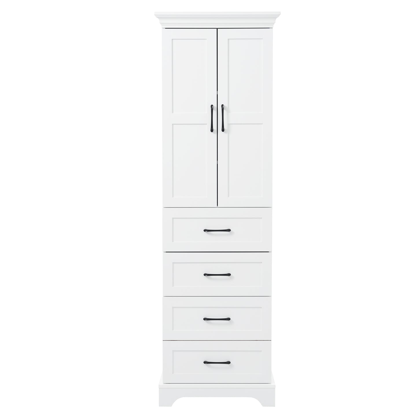 Modern White Bathroom Vanity with 2 Damping-Hinge Doors, 3 Drawers, Adjustable Shelves, Black Iron Handles, PB Laminate & MDF Construction, 71.6'