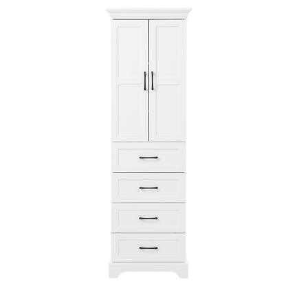 Modern White Bathroom Vanity with 2 Damping-Hinge Doors, 3 Drawers, Adjustable Shelves, Black Iron Handles, PB Laminate & MDF Construction, 71.6'