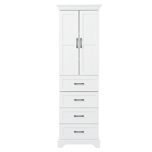 Modern White Bathroom Vanity with 2 Damping-Hinge Doors, 3 Drawers, Adjustable Shelves, Black Iron Handles, PB Laminate & MDF Construction, 71.6'