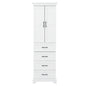 Modern White Bathroom Vanity with 2 Damping-Hinge Doors, 3 Drawers, Adjustable Shelves, Black Iron Handles, PB Laminate & MDF Construction, 71.6'