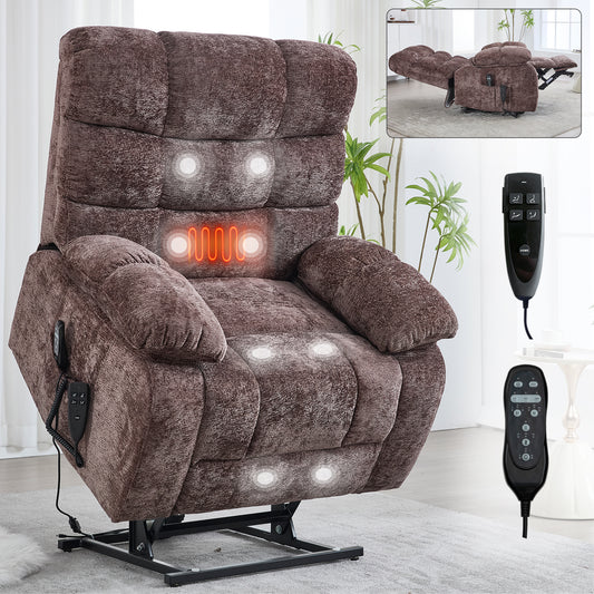 Lift Recliner Chair Heat Massage Dual Motor Infinite Position Up to 350 LBS Large Electric Power Lift Recliners with Power-Remote, Medium-firm and Heavy duty, Brown