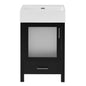 Modern Bathroom Vanity with Ceramic Sink and Ample Storage, Black, Solid Wood and MDF, 20-Inch
