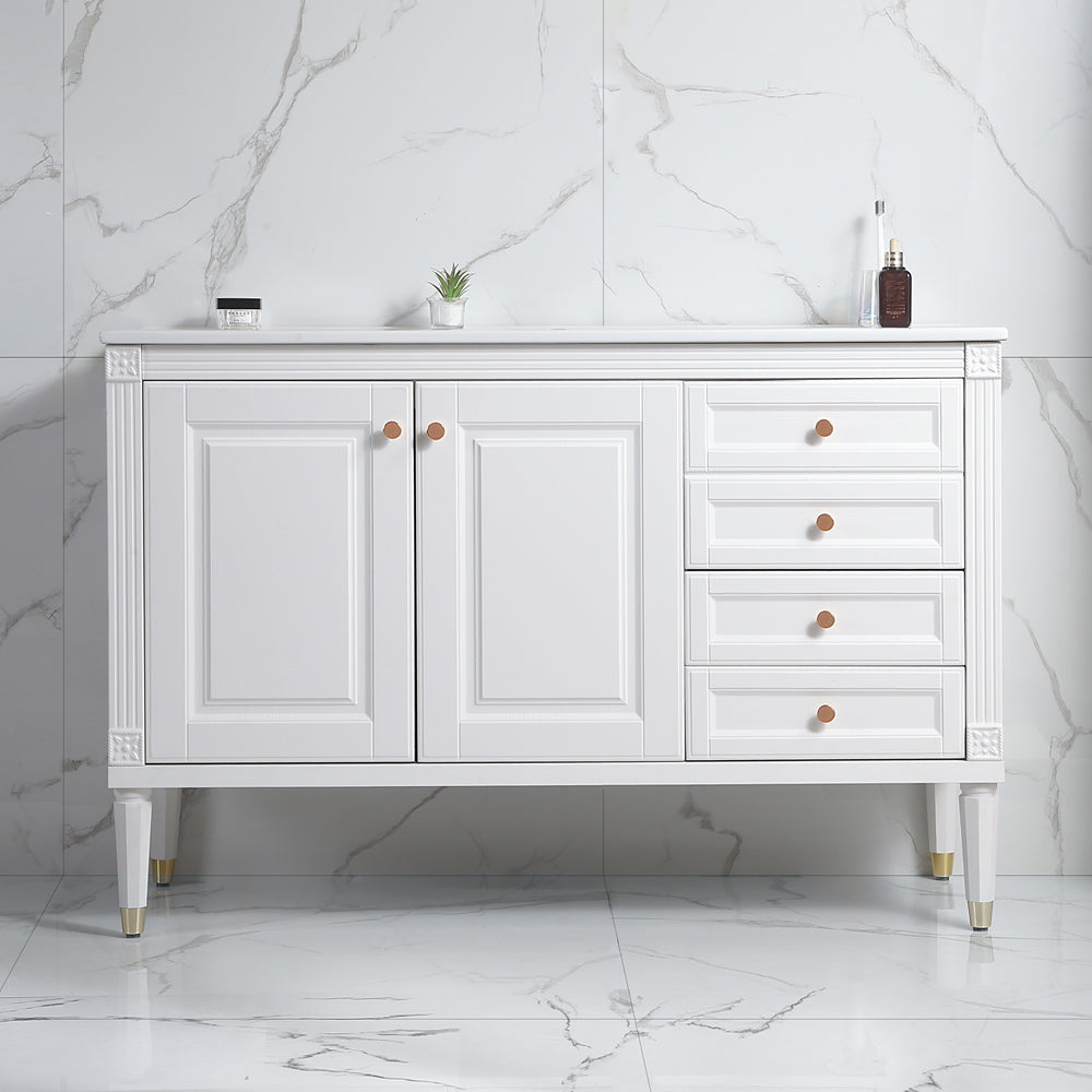 48'' Bathroom Vanity with Top Sink, Bathroom Storage Cabinet with 2 Soft Closing Doors and 3 Drawers, Single Sink Bathroom Vanity. White