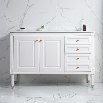 48'' Bathroom Vanity with Top Sink, Bathroom Storage Cabinet with 2 Soft Closing Doors and 3 Drawers, Single Sink Bathroom Vanity. White