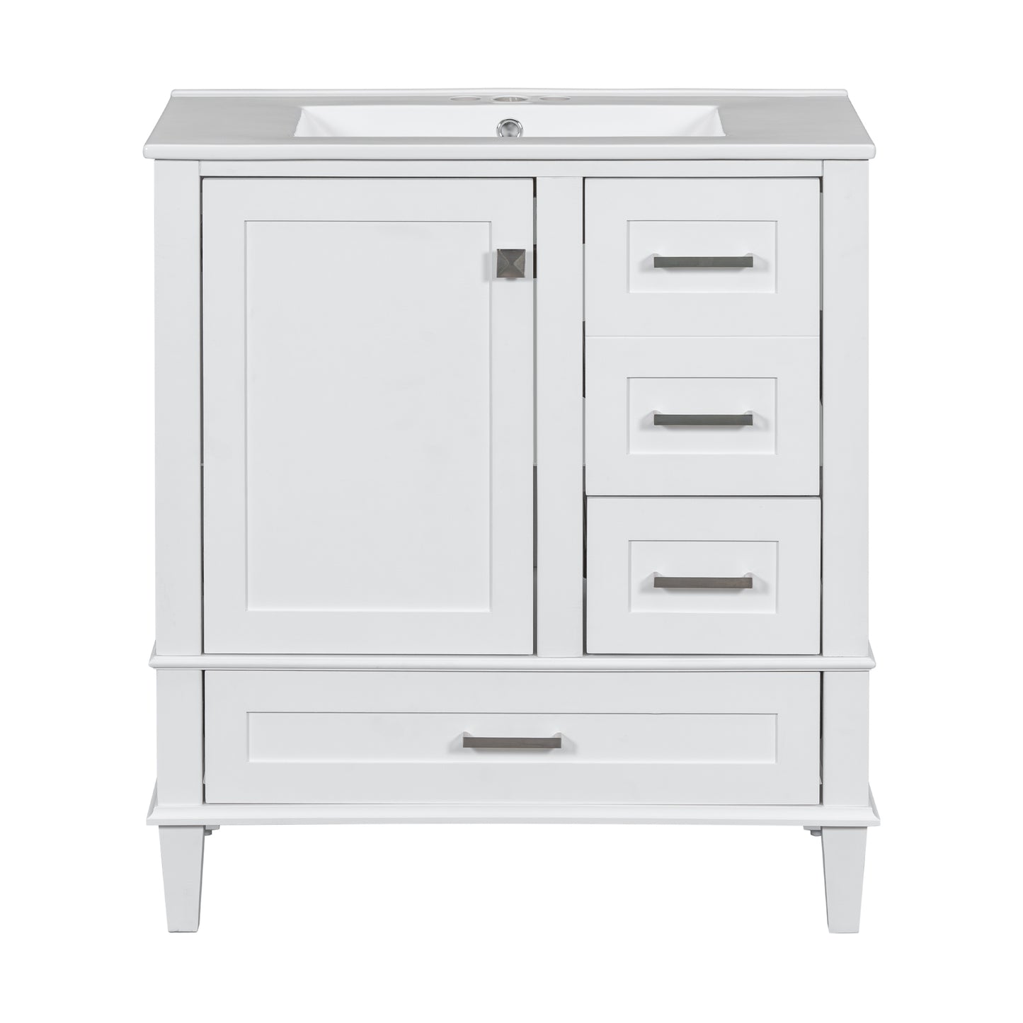 Modern Bathroom Vanity Cabinet with Sink Combo Set, Soft Closing Door and 3 Drawers, Solid Wood Frame, White, 30 Inch
