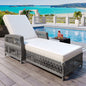 GO Outdoor Long Reclining Chaise, Wicker Lounge with Armrests, Patio Adjustable Recliner with Soft Removable Cushions, All Weather Rattan Pool Lounge for Poolside & Garden, Beige