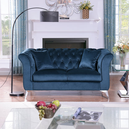 Chesterfield sofa ,Stanford sofa ,  high quality Chesterfield sofa ,AZURE blue , tufted and wrinkled fabric  sofa;contemporary Stanford sofa .loverseater; tufted sofa with scroll  arm and scroll back
