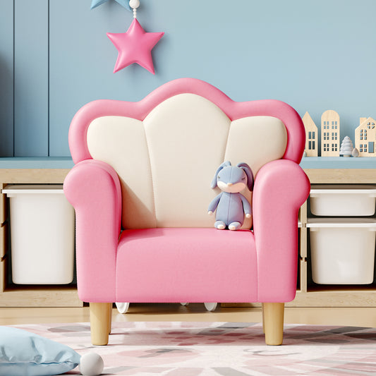 Upholstered Kids Sofa, Princess Armchair for Children, Petal Shape Toddler Sofa Chair for Playroom, Children's Bedroom, Pink+White