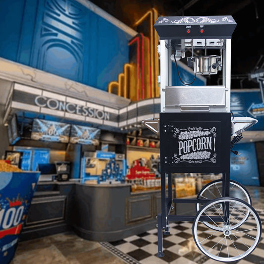 Kaitu Popcorn Machine with Cart – 8oz Popper with Stainless-steel Kettle, Heated Warming Deck, and Old Maids Drawer,Black