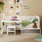 Wooden Twin Size Daybed with Storage Shelves and Lockers, Multi-functional Bed with Study Desk and Matching Stool, White