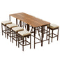 10-Piece Outdoor Acacia Wood Set with Bar Height Table And 8 Stool
