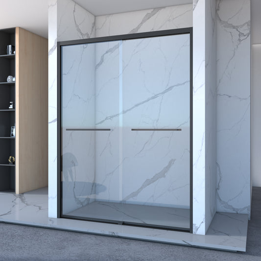 56-60'x70' Aluminum Frame Double Sliding Shower Door,Bypass Bathroom Sliding Door with Premium 5/16' (8mm) Clear Tempered Glass, Black Hardware Sliding Glass Shower Enclosure,Matte Black Finished