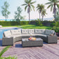 GO 8-pieces Outdoor Wicker Round Sofa Set, Half-Moon Sectional Sets All Weather, Curved Sofa Set With Rectangular Coffee Table, PE Rattan Water-resistant and UV Protected, Movable Cushion, Beige