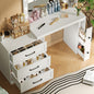 55.2' Vanity Desk with Freely Adjustable Side Cabinet, Makeup Vanity with Hollywood Lights, 5 Storage Drawers & 2-shelves, Modern Dressing Table, White