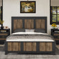 Farmhouse Wooden Platform Queen Size Bed, Modern Platform Bed with Wooden Strip Stickers Decoration, Plywood Slats Support, Black
