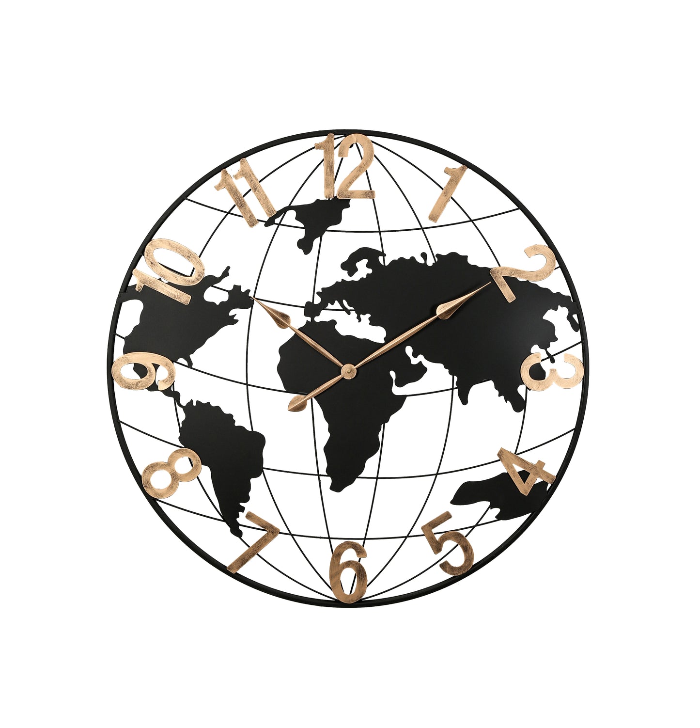 36 Inch Large Black Metal Wall Clock, Modern Silent World Map Wall Clock with Vintage Gold Arabic Numeral, Decorative for Living Room, Entryway, Dinning Room, Bedroom