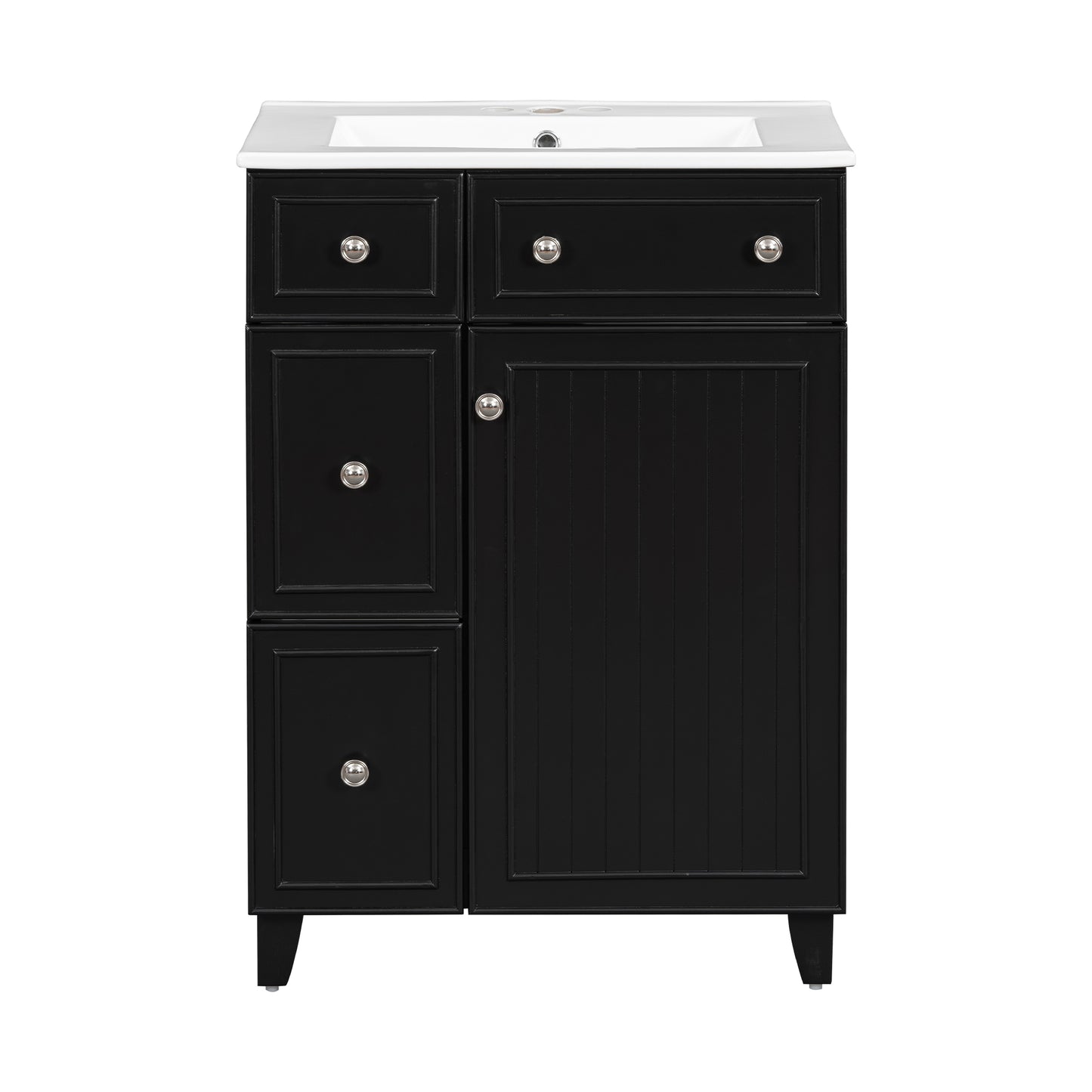 Transitional Bathroom Vanity Cabinet with Ceramic Sink, 24-Inch, Black, Solid Wood & MDF