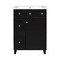Transitional Bathroom Vanity Cabinet with Ceramic Sink, 24-Inch, Black, Solid Wood & MDF