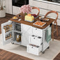 K&K 54.5' Farmhouse Kitchen Island with Power Outlet, Kitchen Storage Island  with Internal Storage Rack, Drop Leaf, Spice Rack, Rolling Kitchen Cart on Wheels, for Home, Kitchen and Dining Room,White