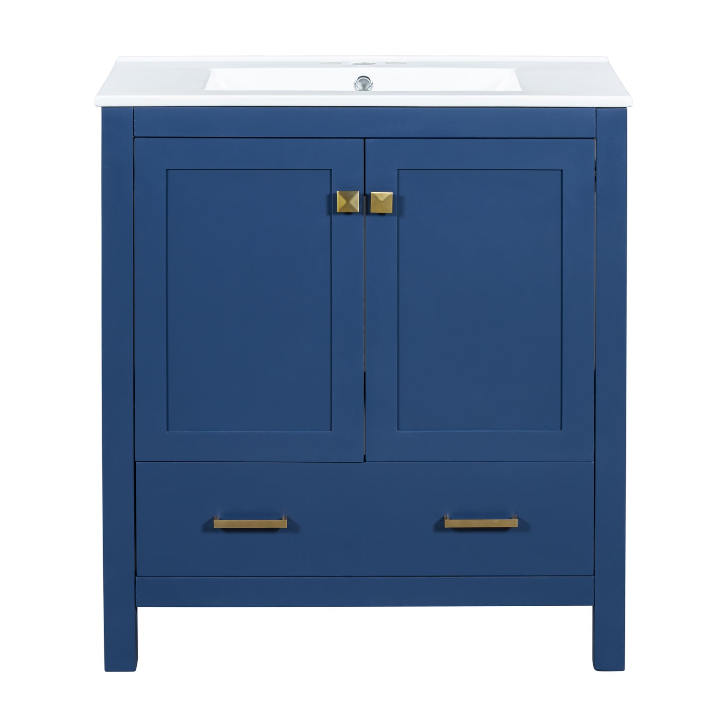 Transitional Blue Bathroom Vanity with Single Ceramic Sink and Solid Wood Frame, 30 Inches